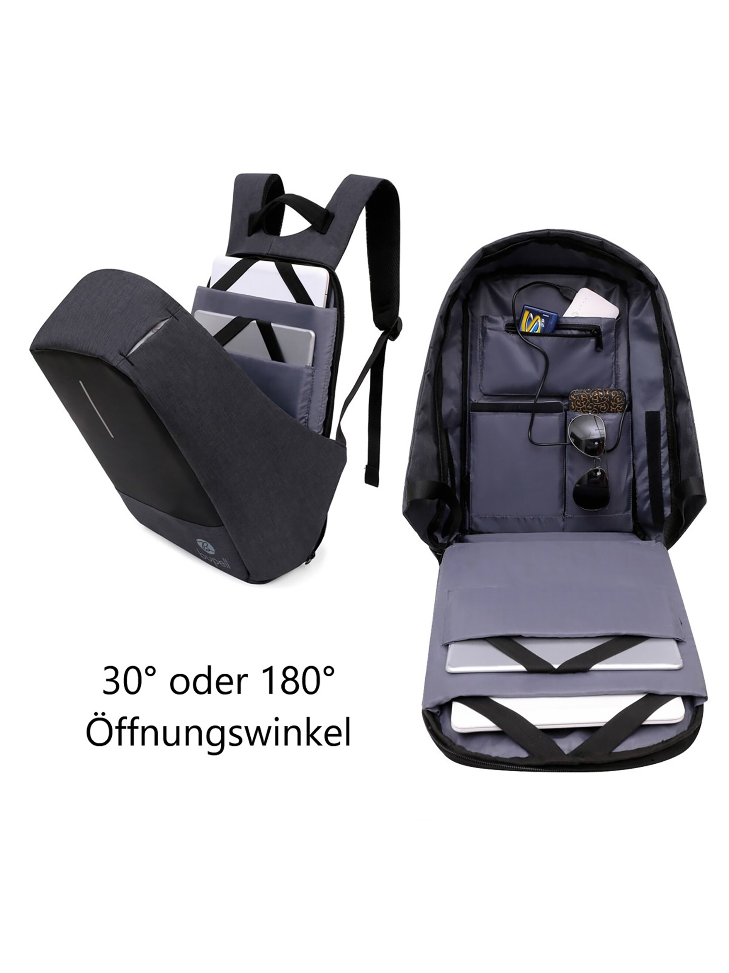 bupell Backpack 'Laptop & Anti-Diebstahl' in Black