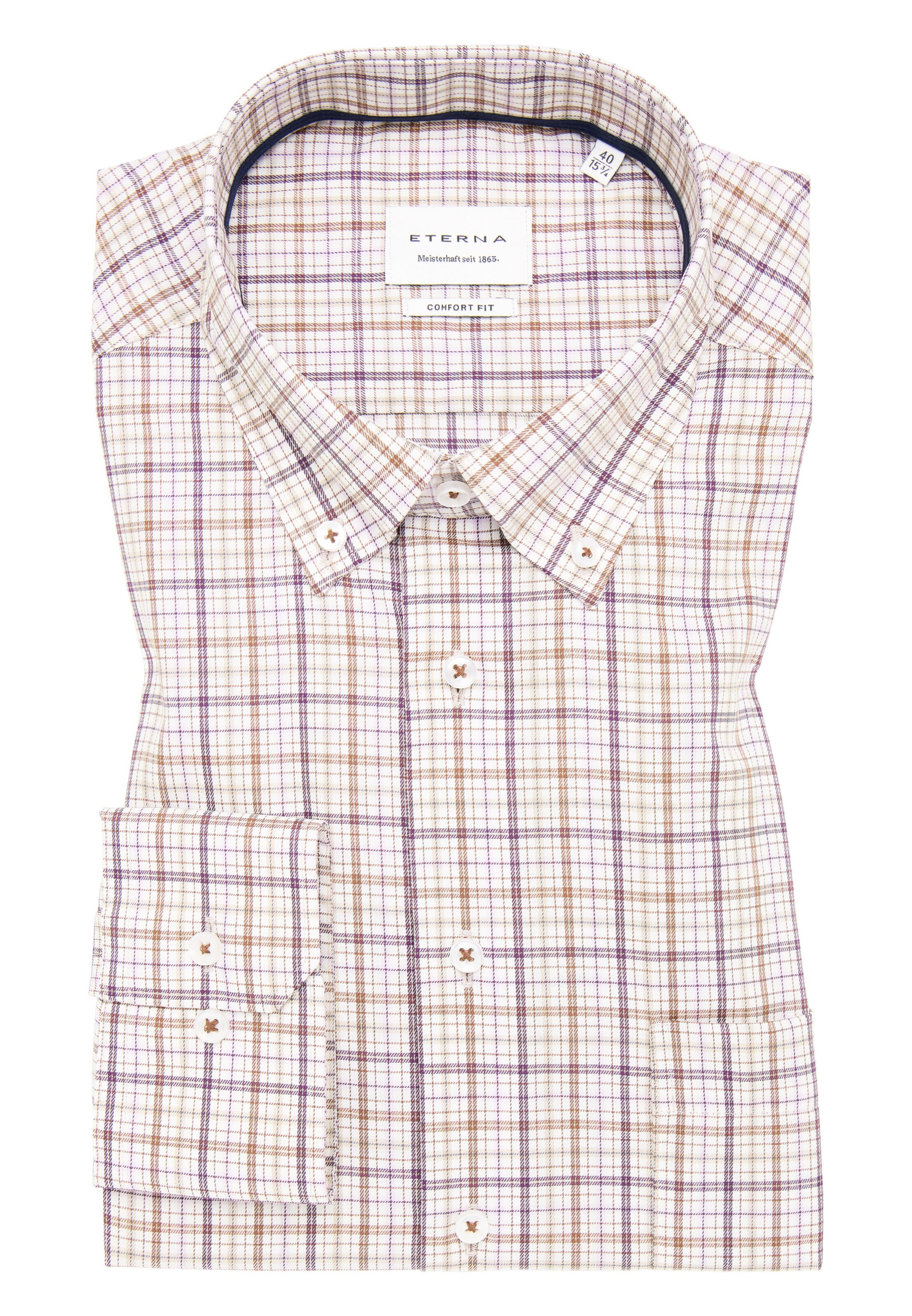 ETERNA Comfort fit Button Up Shirt in Brown