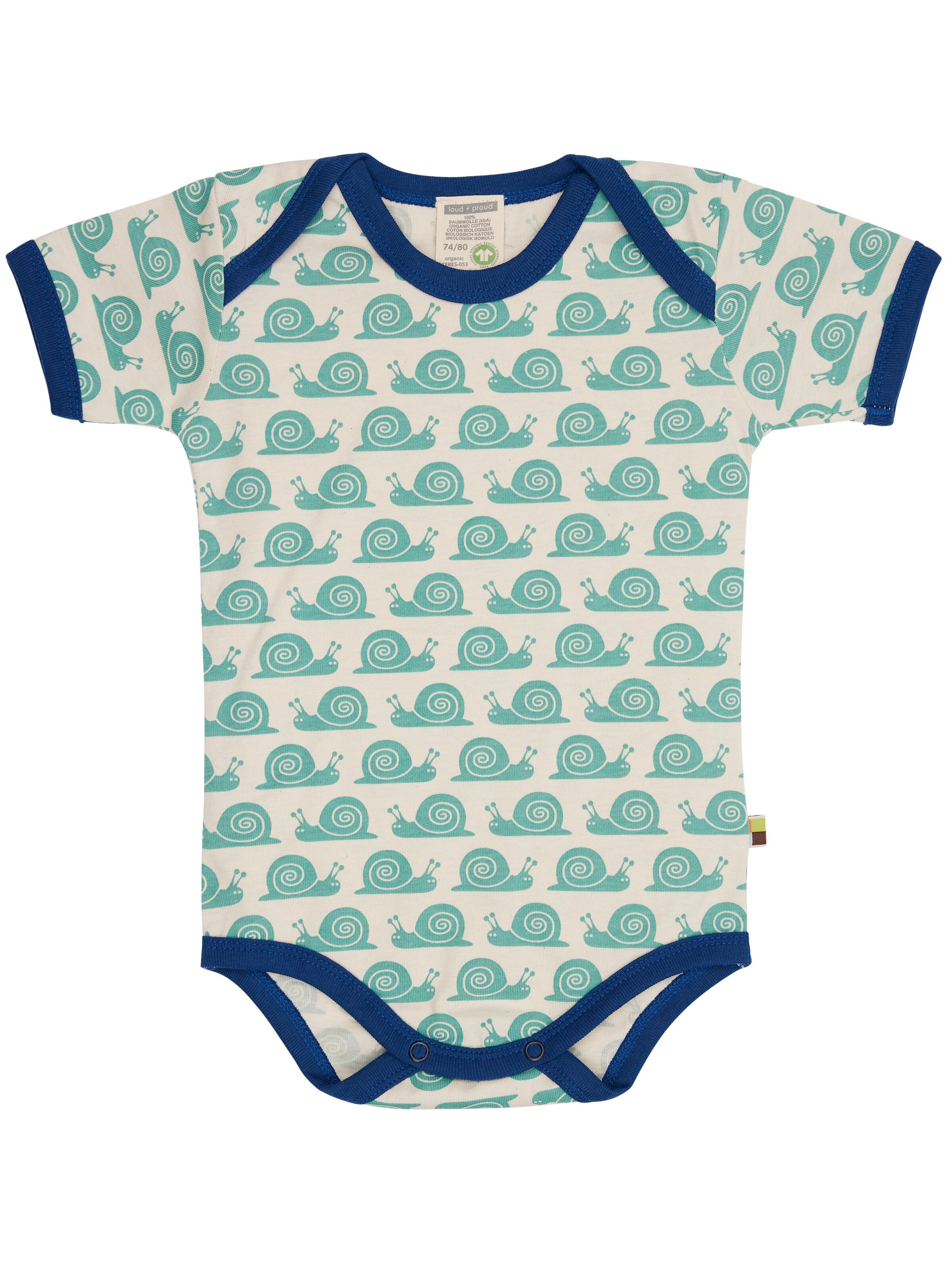 loud + proud Strampler/Body 'Schnecken'‌‌‌‌‌‌‌ in Grün: Vorderseite