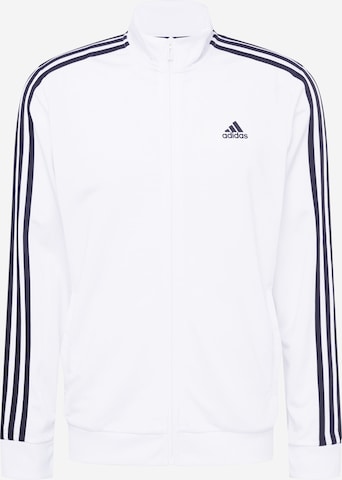 ADIDAS SPORTSWEAR Яке за трениране 'Essentials Warm-Up 3-Stripes' в бяло: отпред