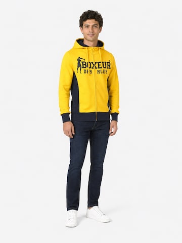 Boxeur des Rues - Sudadera 'Herren Hoodie Fitted Boxeur des Rues mit Reißverschluss und Kapuze, Gelb mit Marineblau, Baumwolle' en amarillo