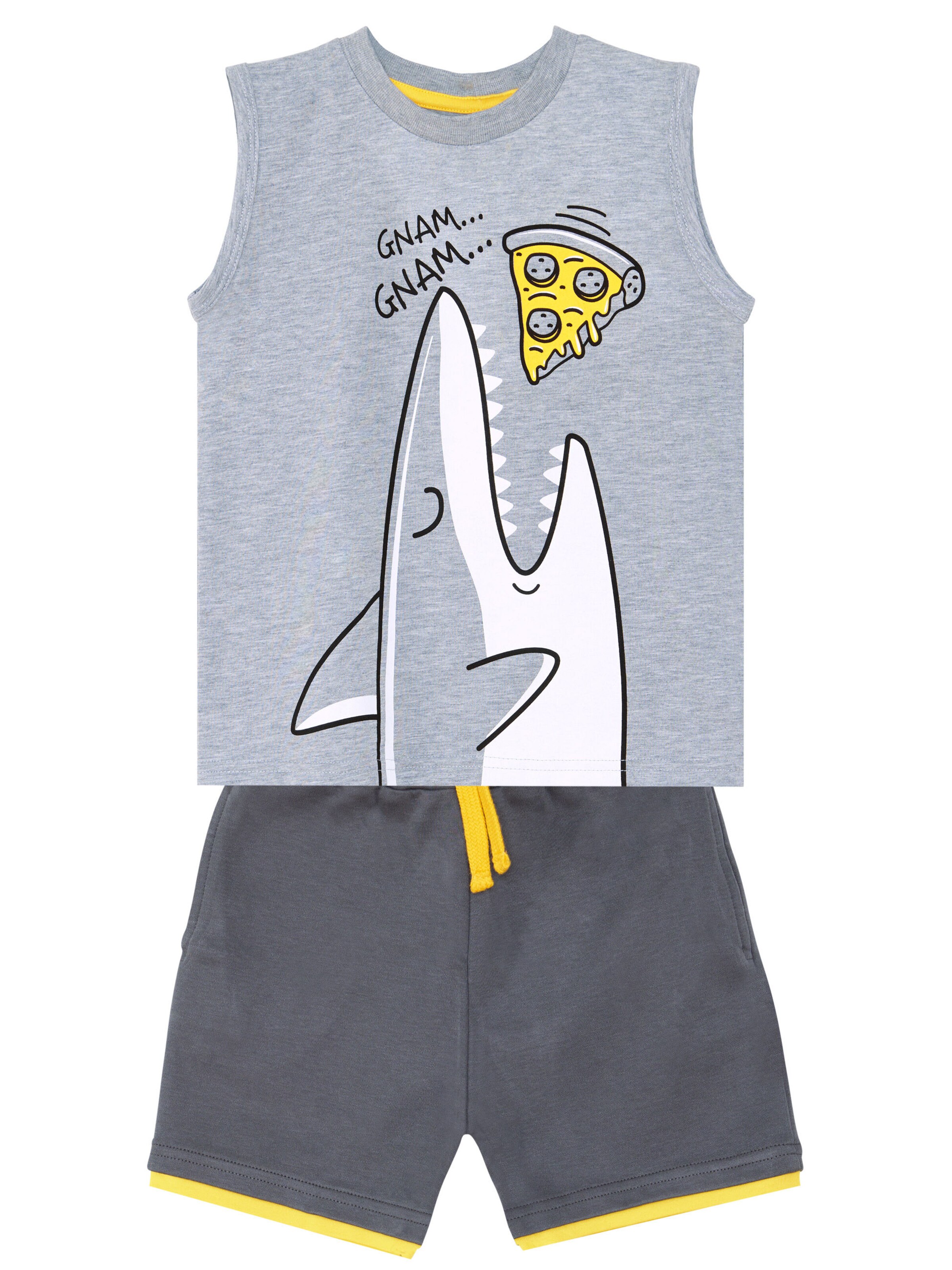Survêtement 'Shark & Pizza' Denokids en gris : devant