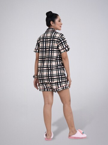 LEAFLETIC Shorty 'Leafletic Women’s Check Night Wear Short Set for Women' in Beige