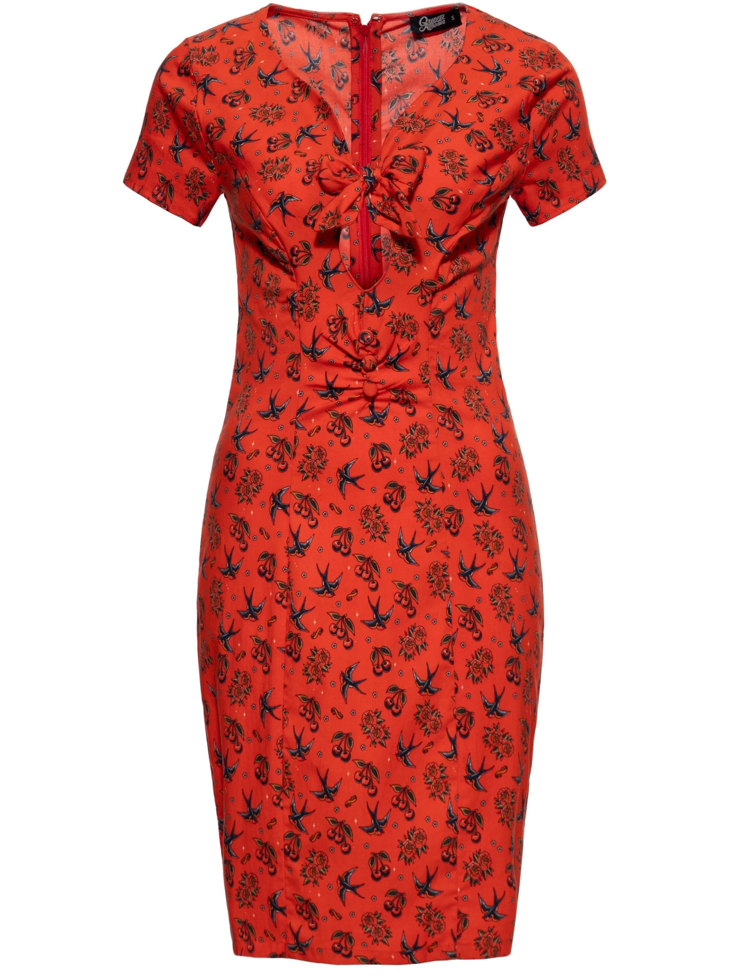 Queen Kerosin Dress 'Cherries & Roses' in Red: front