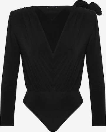 TrendyolBodi majica - crna boja: prednji dio