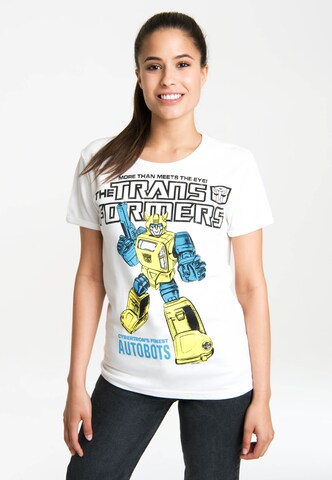 LOGOSHIRT Shirt 'Bumblebee - Autobots' in White: front