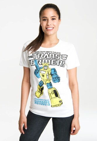 LOGOSHIRT Shirt 'Bumblebee - Autobots' in Wit: voorkant