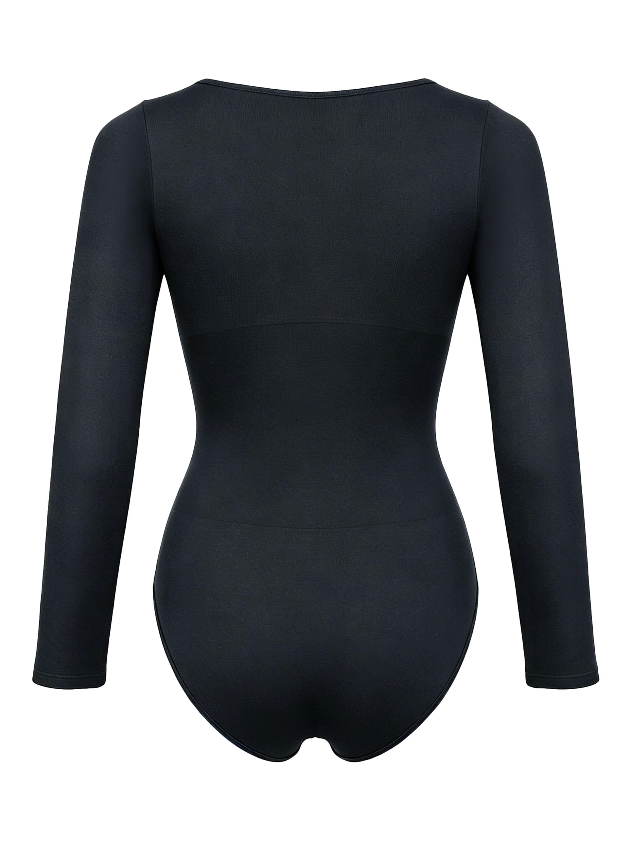 cfab - Body moldeador 'Clean Longsleeve Squareneck Sculpting Bodysuit with Slip' en negro