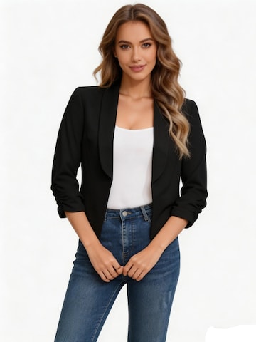 KoJooin Between-Season Jacket 'Damen Jacke Jeansjacke Hemdkragen Knopf Langarm Denim Freizeit Übergangsjacke' in Black: front