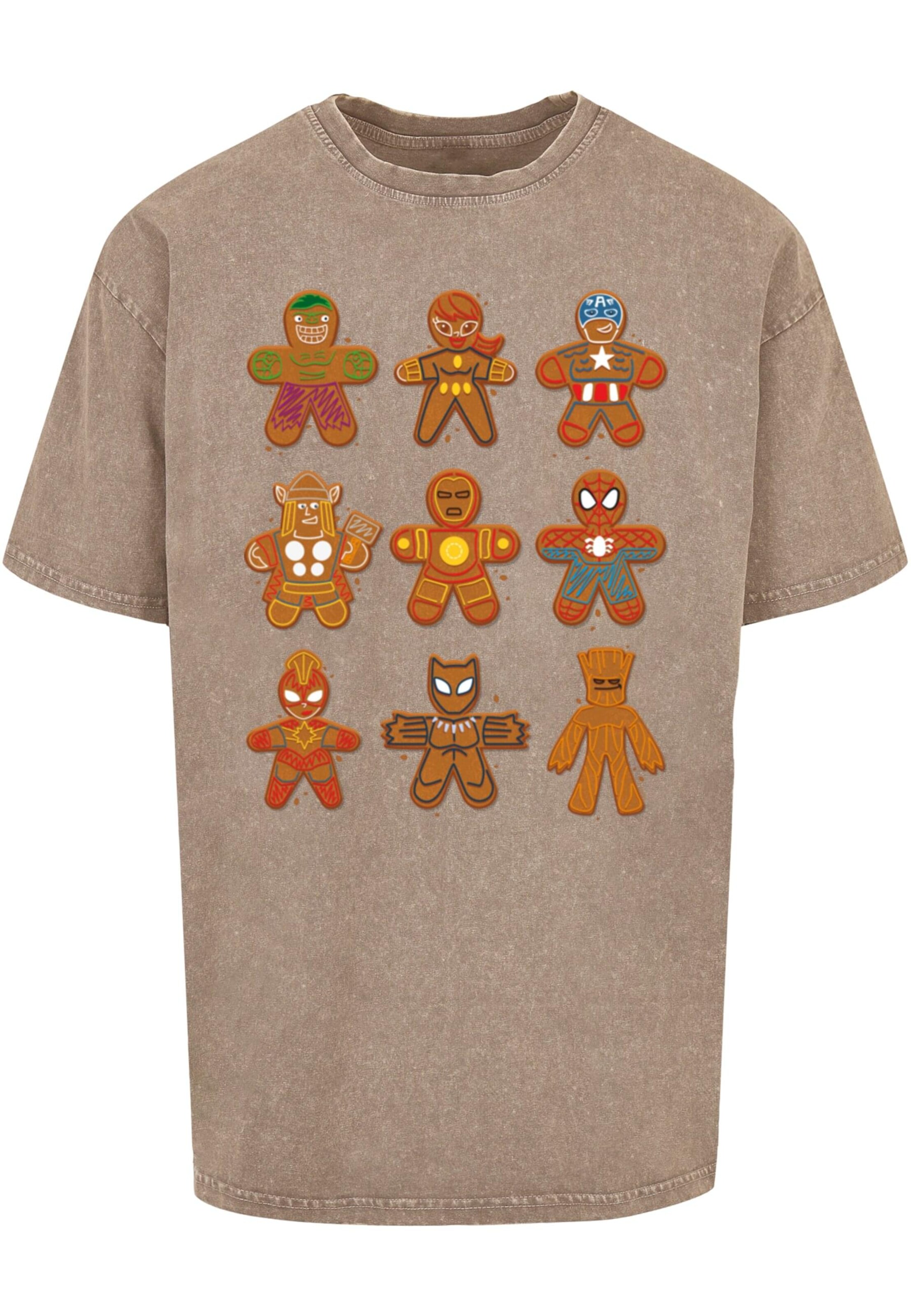 ABSOLUTE CULT Shirt 'Marvel Universe - Christmas Gingerbread Avengers' in Beige: front