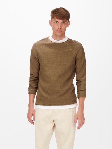 Only & Sons Regularny krój Sweter 'Dextor' w kolorze brązowy: przód