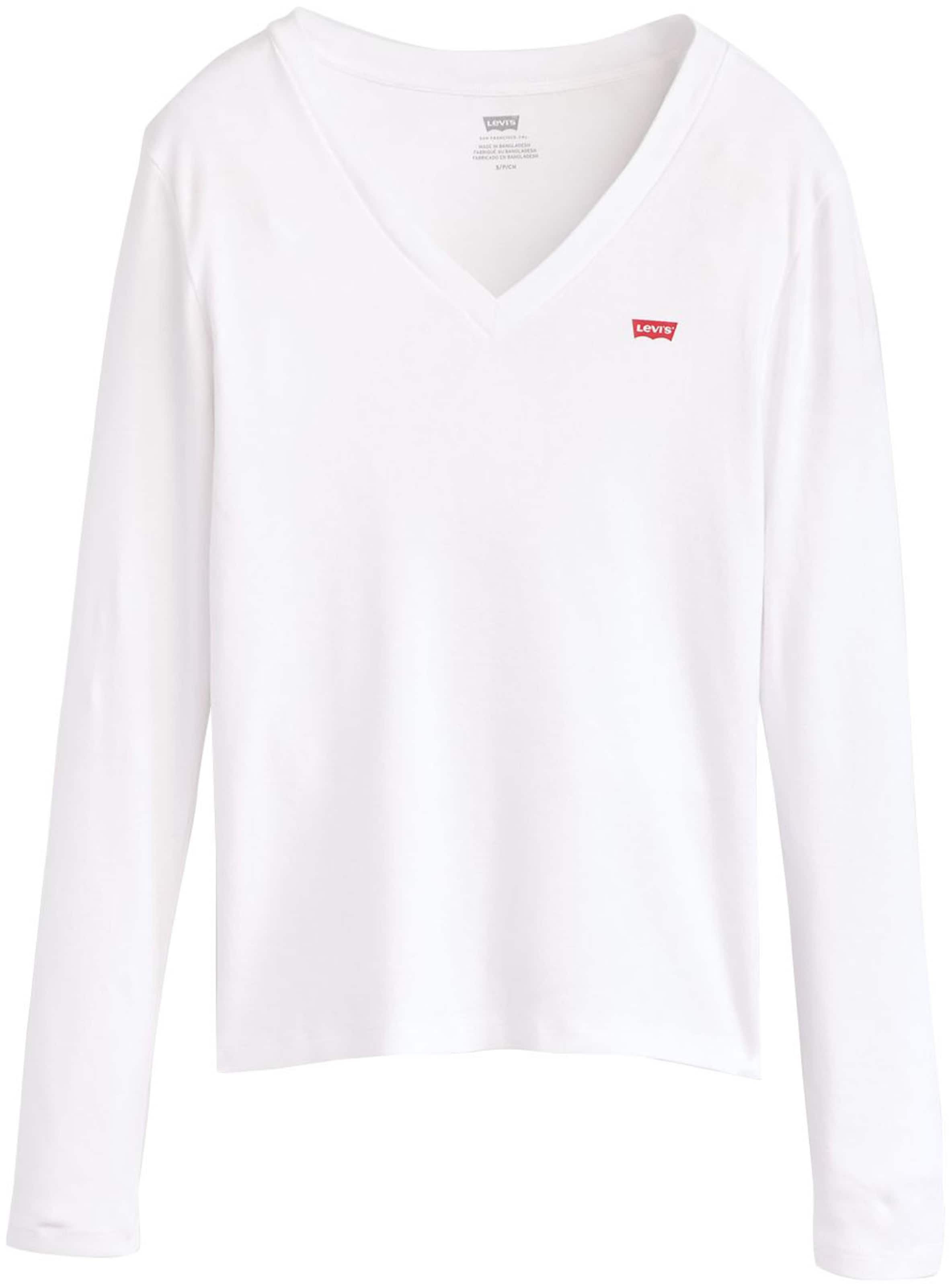 LEVI'S ® Футболка 'Essential Housemark Long Sleeve V-Neck Tee' в Белый: спереди