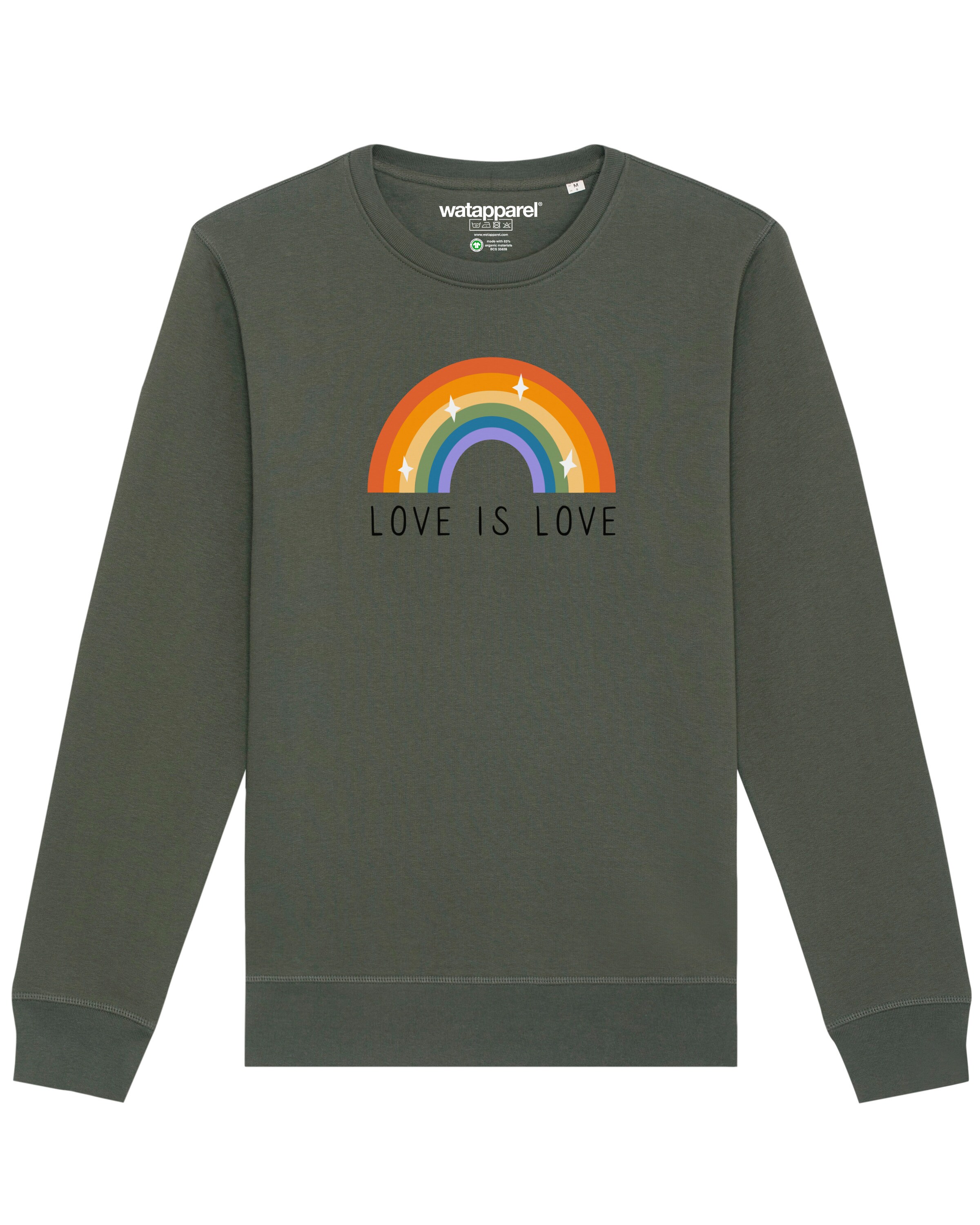 Watapparel Sweatshirt ' Love is Love ' in Groen: voorkant
