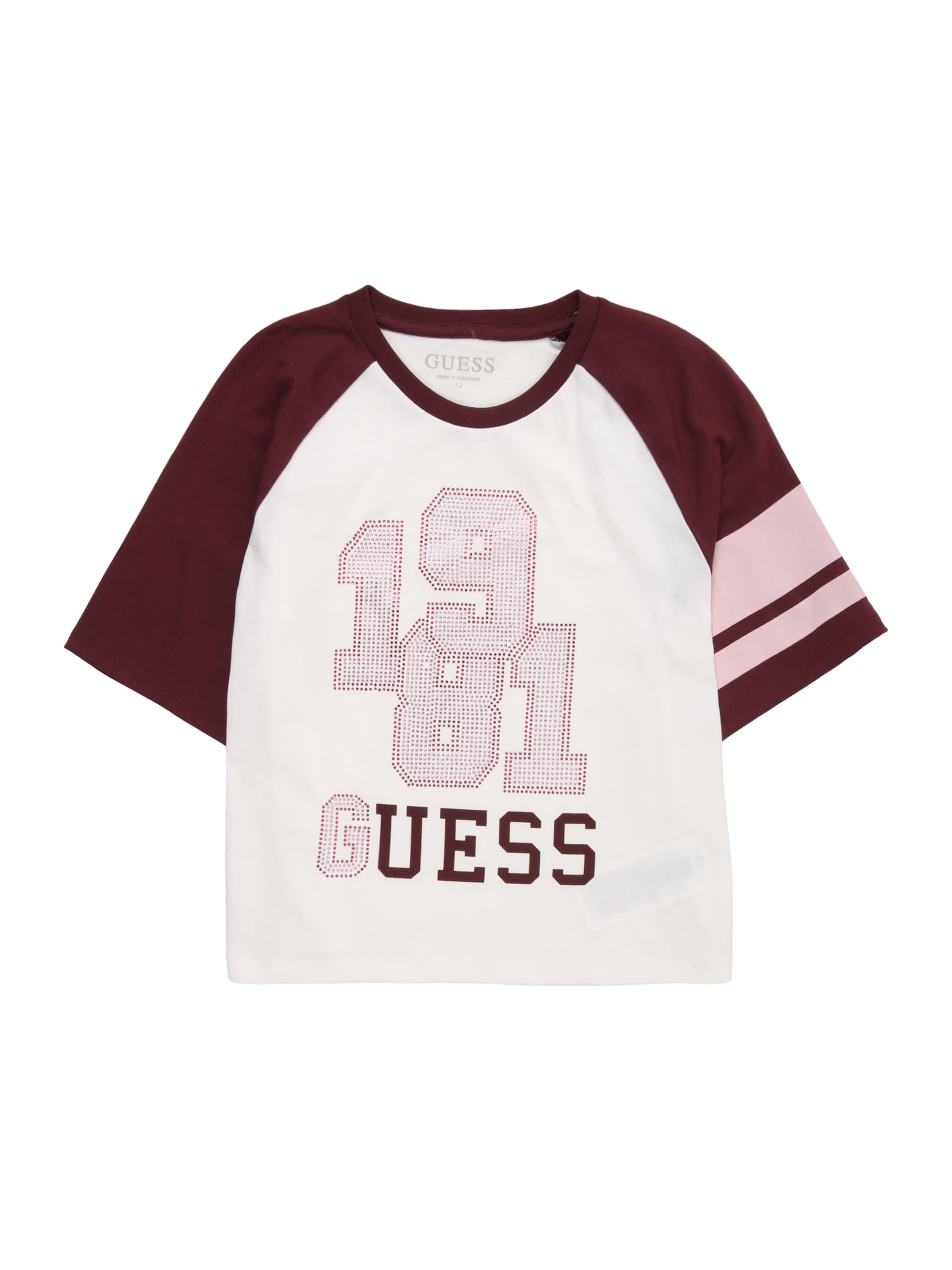 Tricou 'RAGLAN' de la GUESS pe alb: față