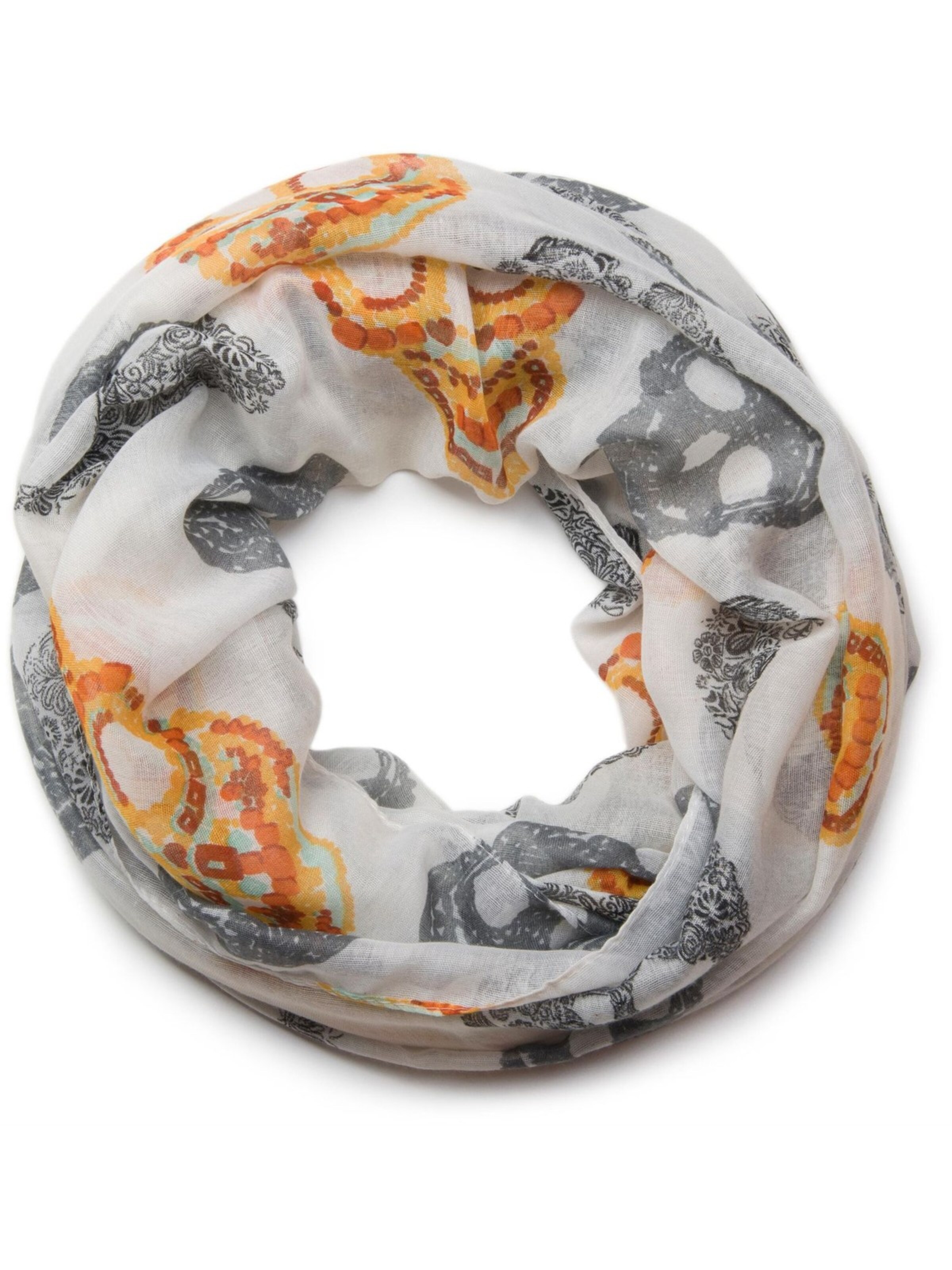 styleBREAKER Schlauchschal 'Loop mit Sugar Skull Totenkopf Print' in Weiß: Vorderseite
