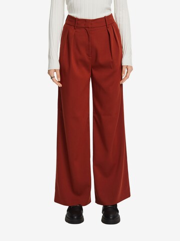 ESPRIT Wide leg Pleat-Front Pants in Brown: front