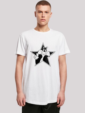 F4NT4STIC Shirt 'Looney Tunes Sylvester Mono Star' in White: front