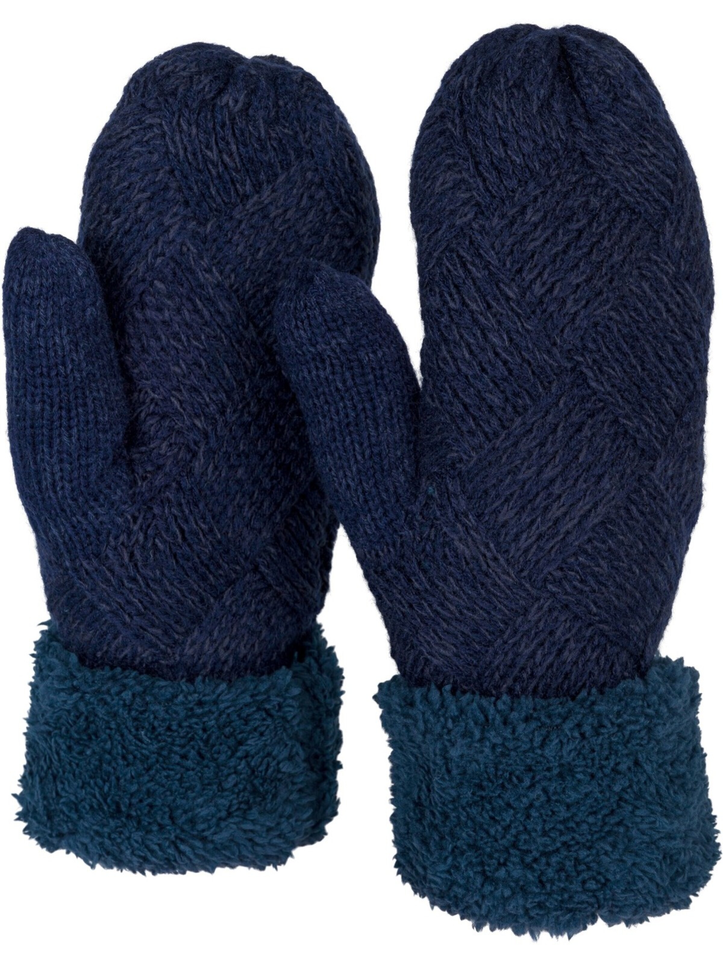 styleBREAKER Fäustlinge 'Strickhandschuhe Fäustlinge mit Rauten Muster und Fleece'‌ in Blau: Vorderseite