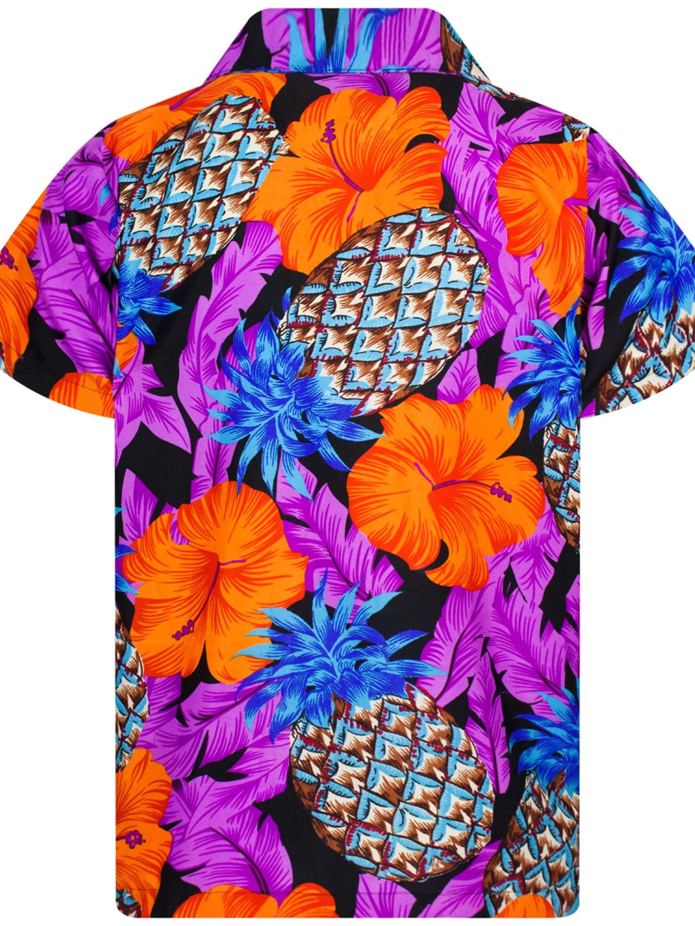 Maglietta 'Pineapple Hibiscus Black Line' di King Kameha in lilla