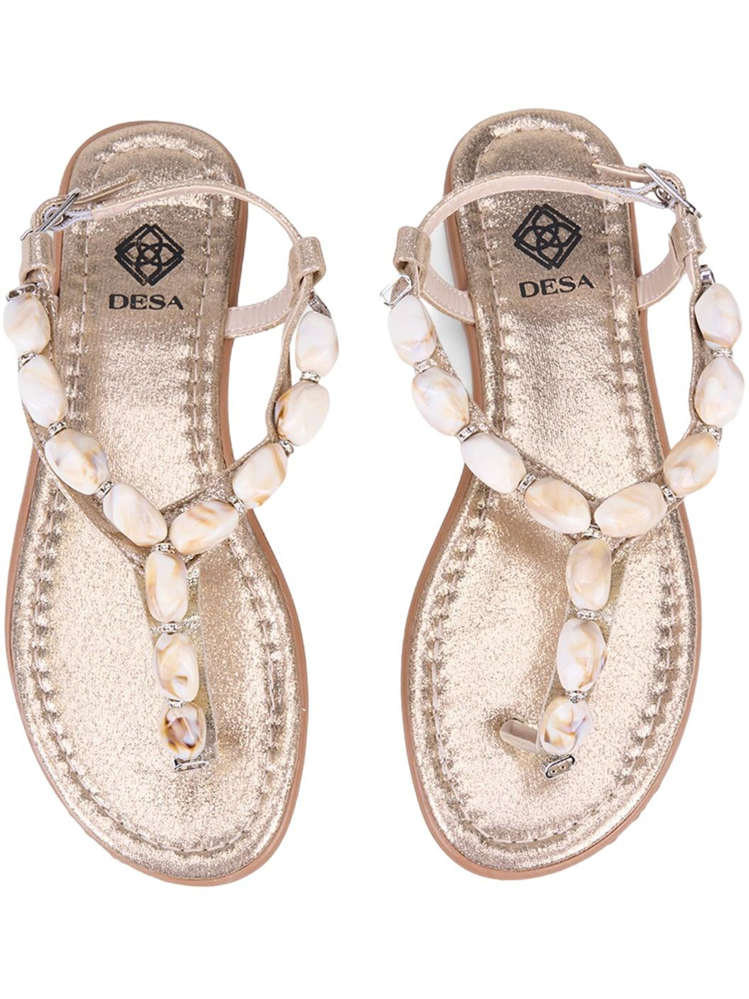 Desa - Sandalias 'DESA Damen-Sandalen mit Schnallendetail und Perlenbesatz' en oro