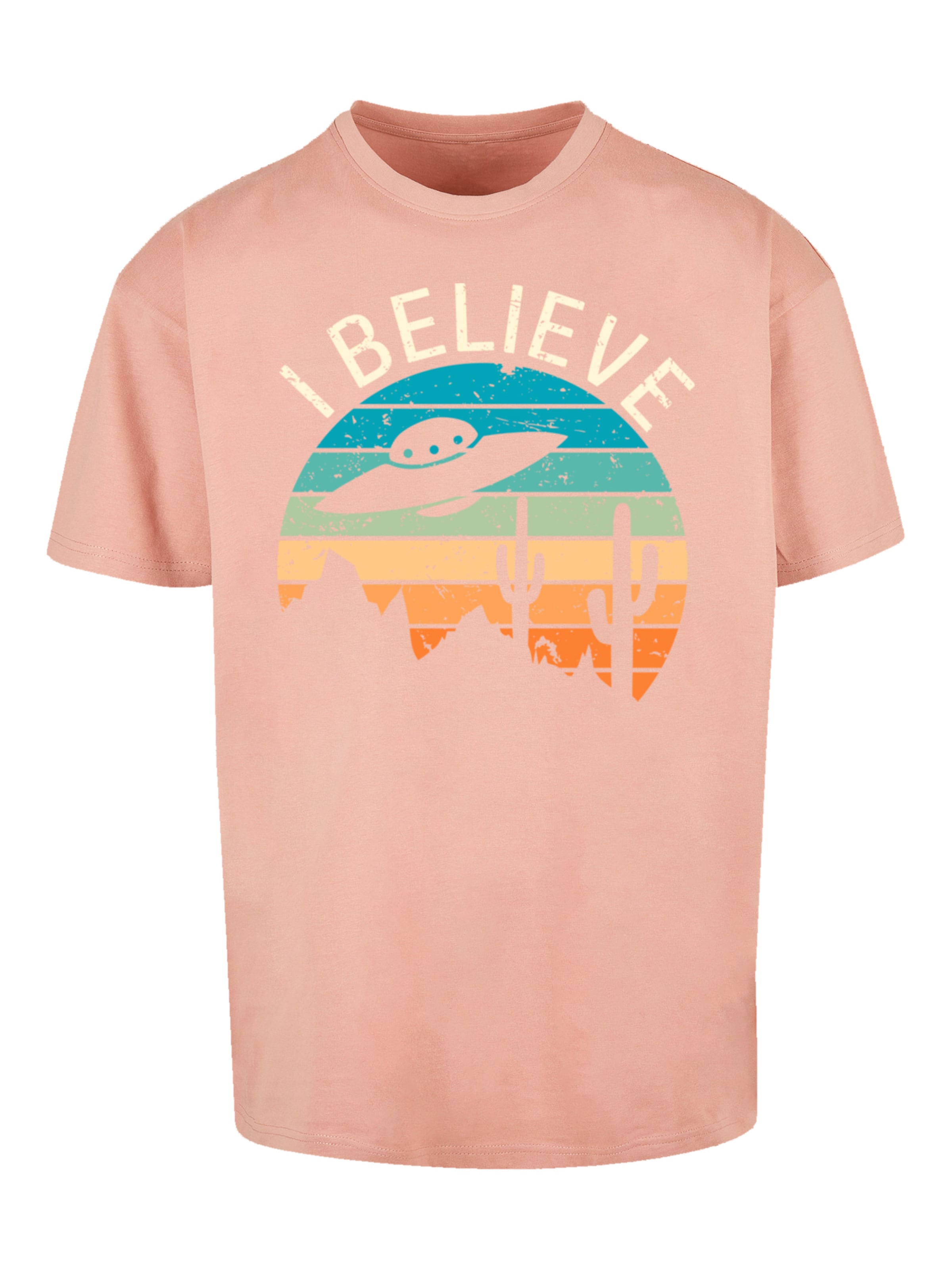 F4NT4STIC Shirt 'I Believe UFO Alien Sonnenuntergang' in Orange: front