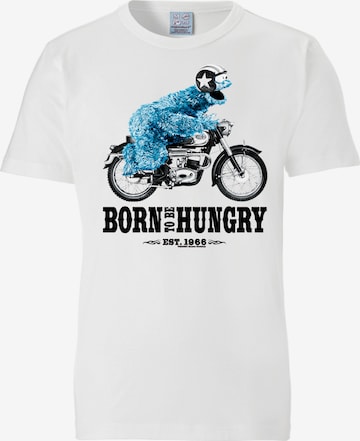 LOGOSHIRT Shirt 'Sesamstrasse - Krümelmonster Motorrad' in White: front