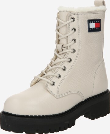 Tommy Jeans Lace-Up Ankle Boots in Beige: front