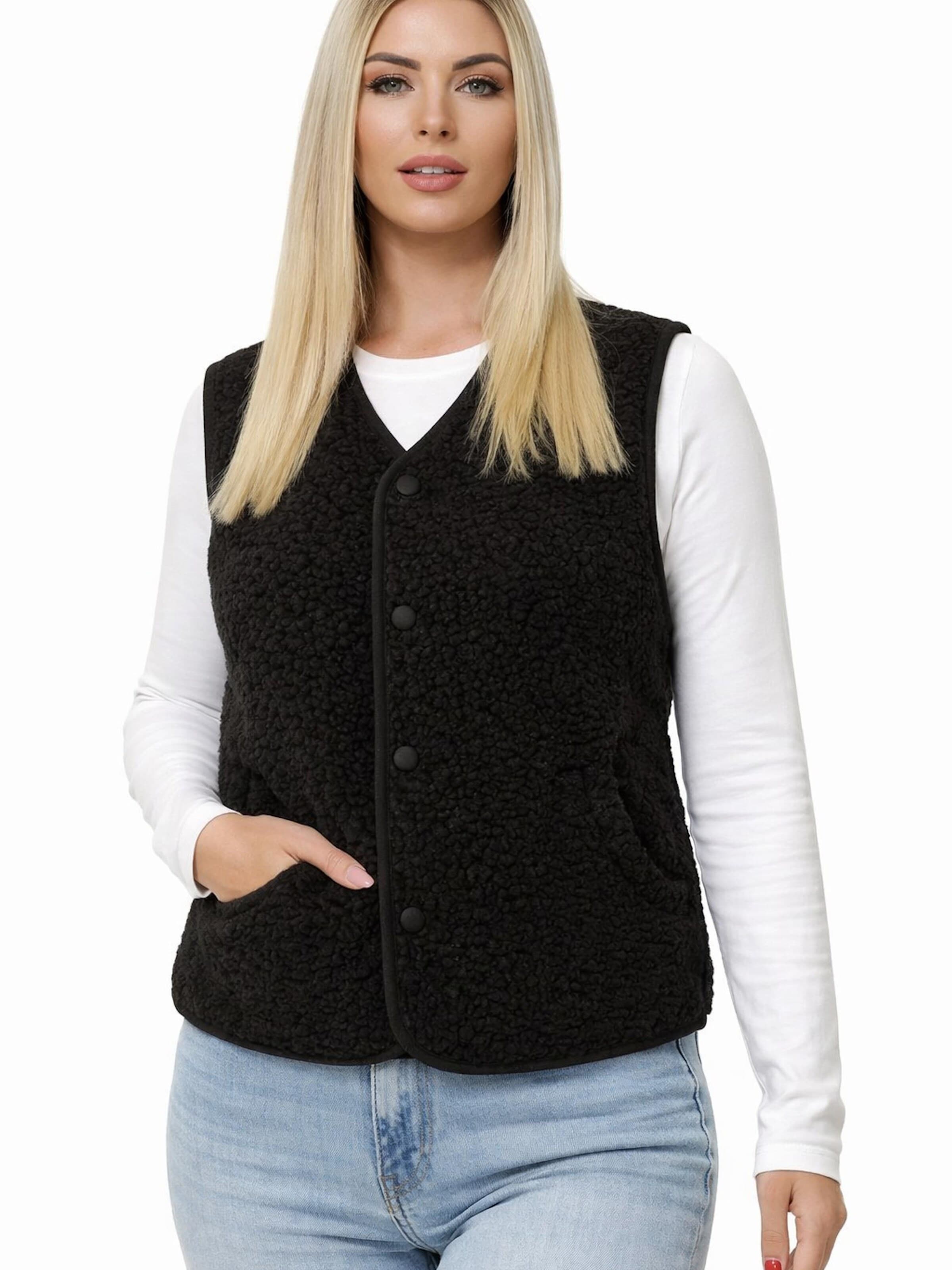 Worldclassca Weste 'Damen Kurze Kuschel Weste'‌‌‌‌‌‌‌‌ in Schwarz: Vorderseite