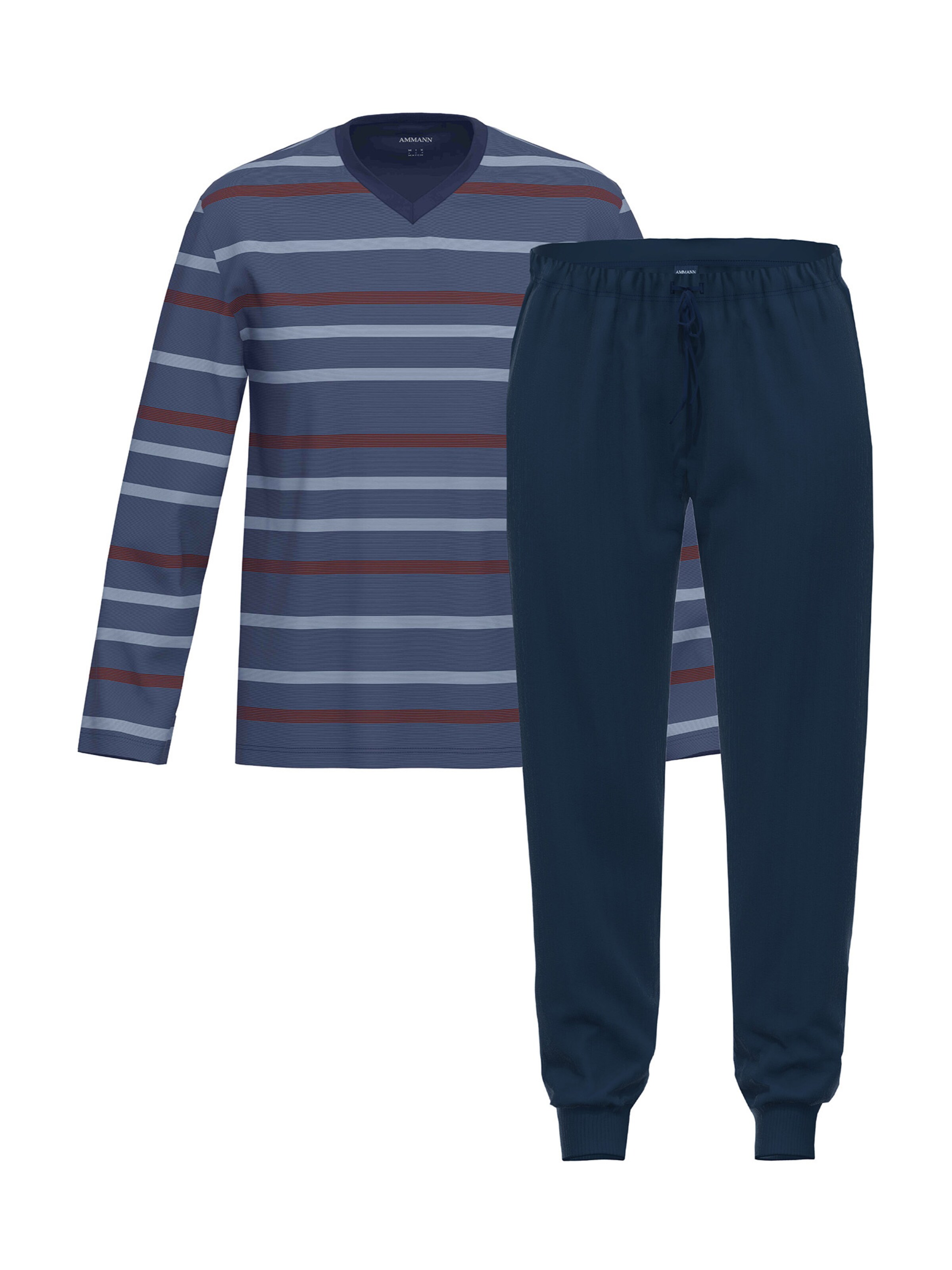 Ammann Long Pajamas 'Night & Home Cotton' in Blue: front