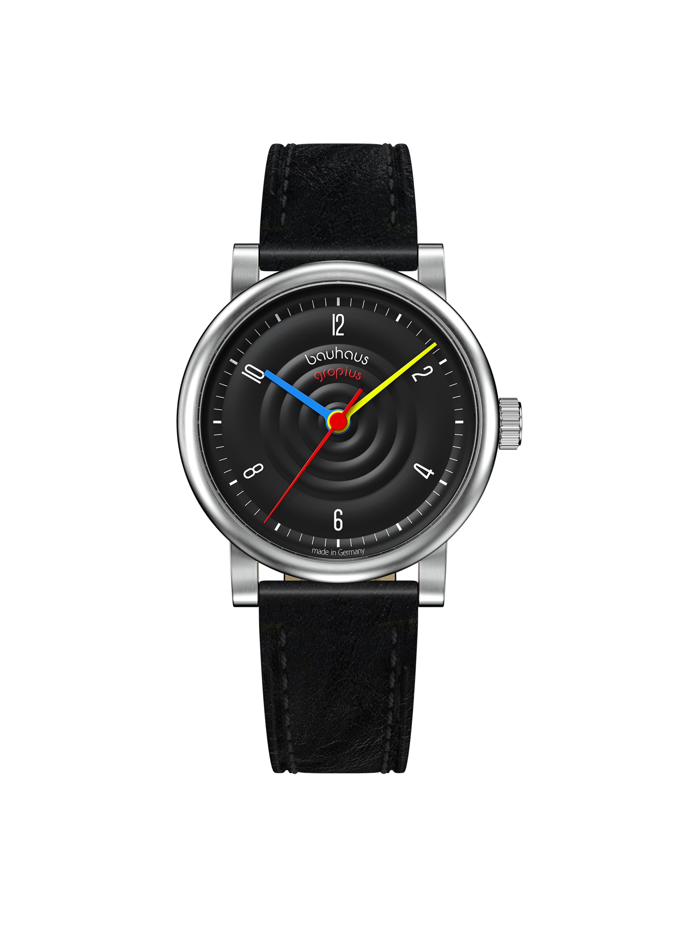 WALTER GROPIUS Analoguhr 'SOUND OF BAUHAUS AUTOMATIK'‌‌ in Schwarz: Vorderseite