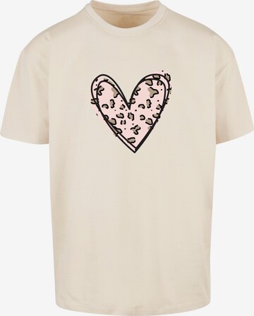 Merchcode T-Shirt 'Valentines Day - Leopard Heart' in Beige: predná strana
