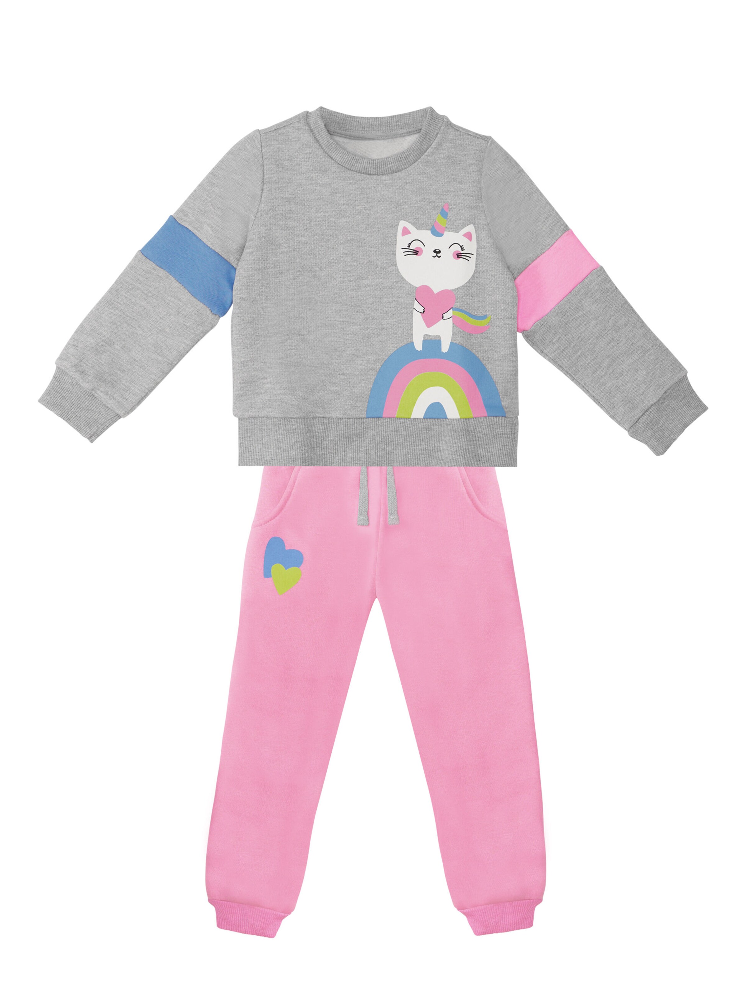 Survêtement 'Rainbow Cat' Denokids en gris : devant
