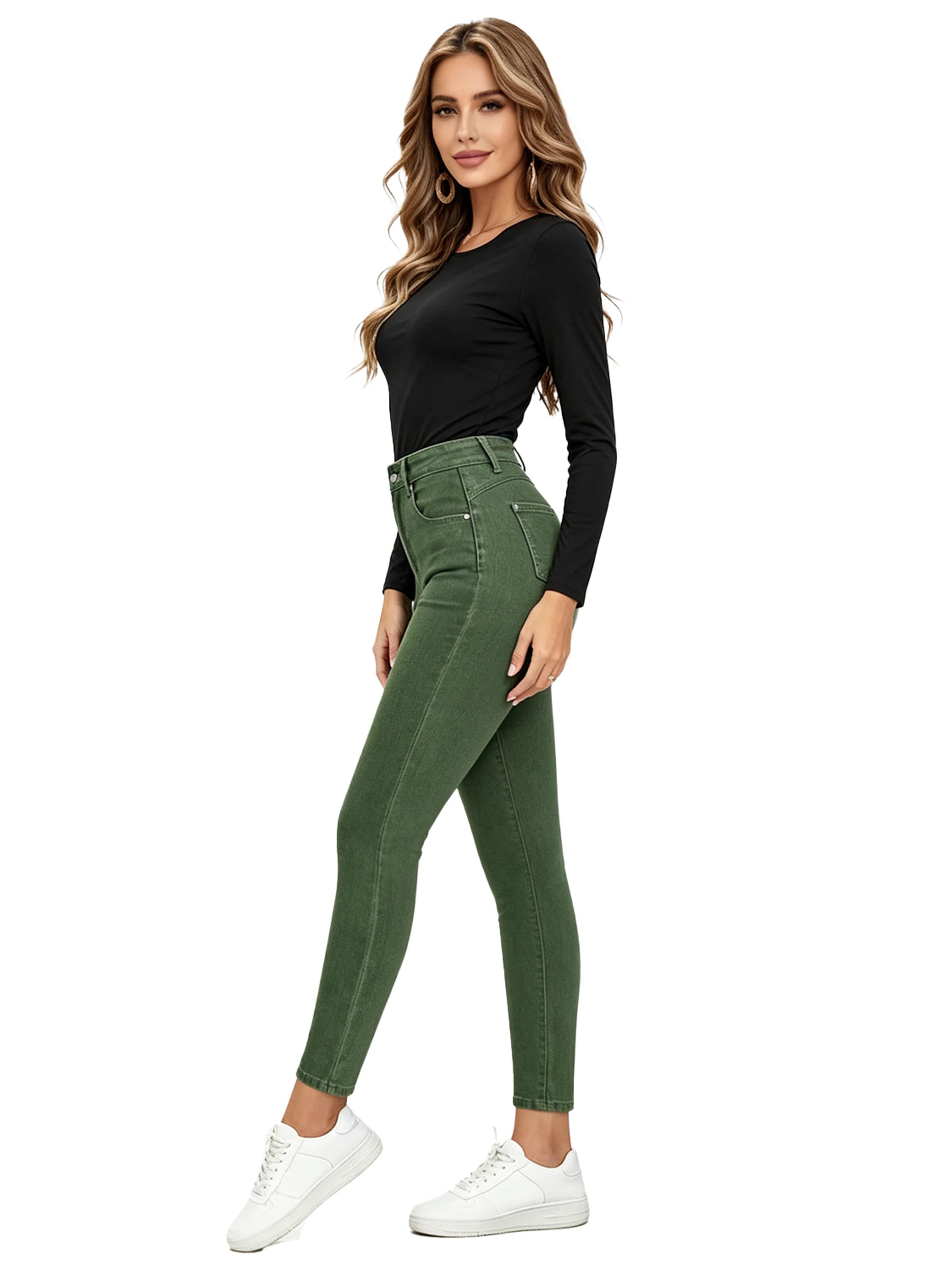 KoJooin Slimfit Jeansy 'Damen Slim Fit Jeans mit Waschung – Eng anliegende, taillierte Skinny Jeans für eine figurbetonte' w kolorze zielony