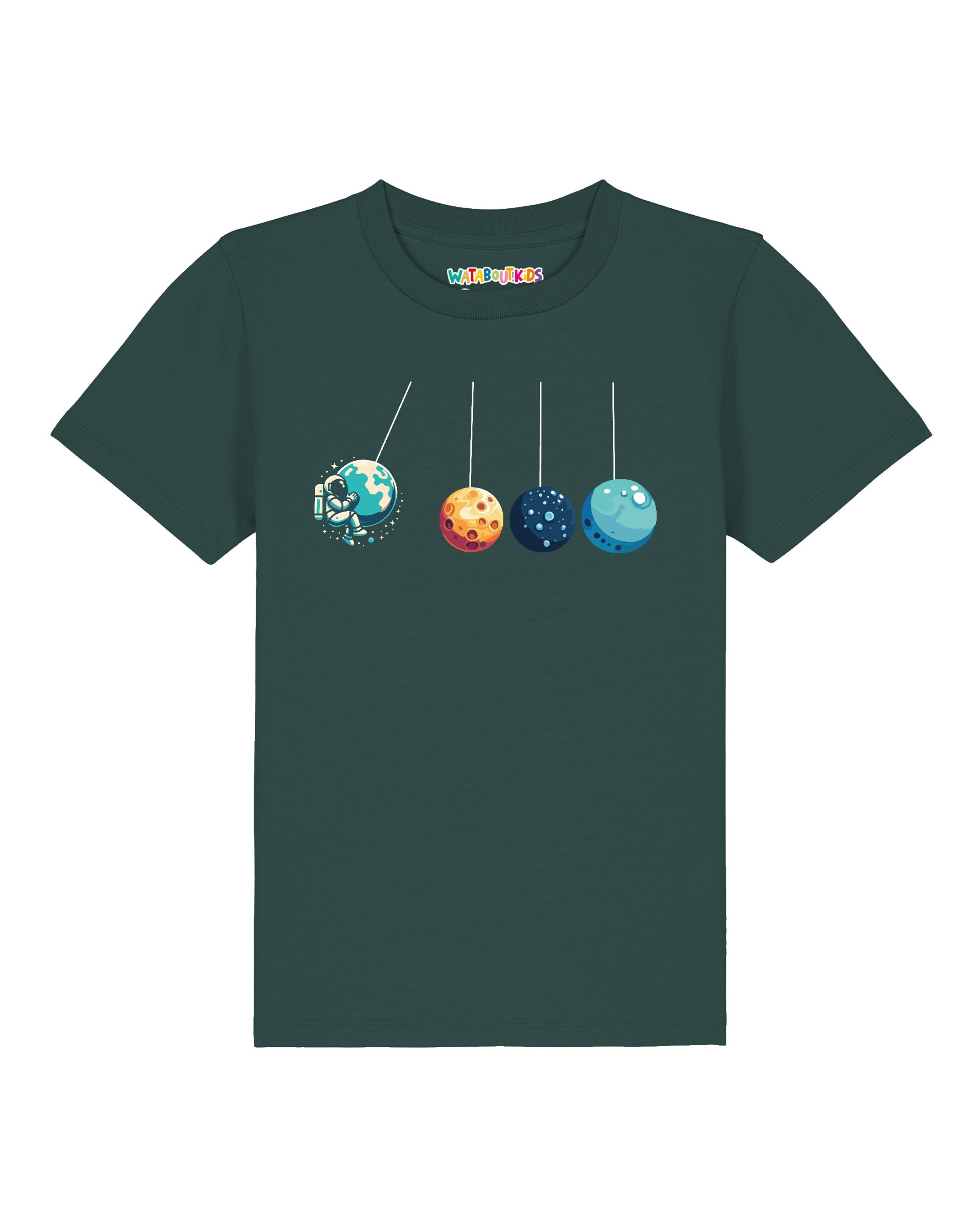 T-Shirt ' Weltraumforscher ' watabout.kids en vert : devant