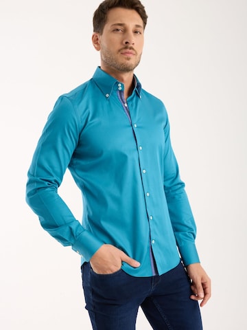 Slim fit Camicia business 'Roma Iconic Satin Man Shirt Green' di 7Camicie in verde