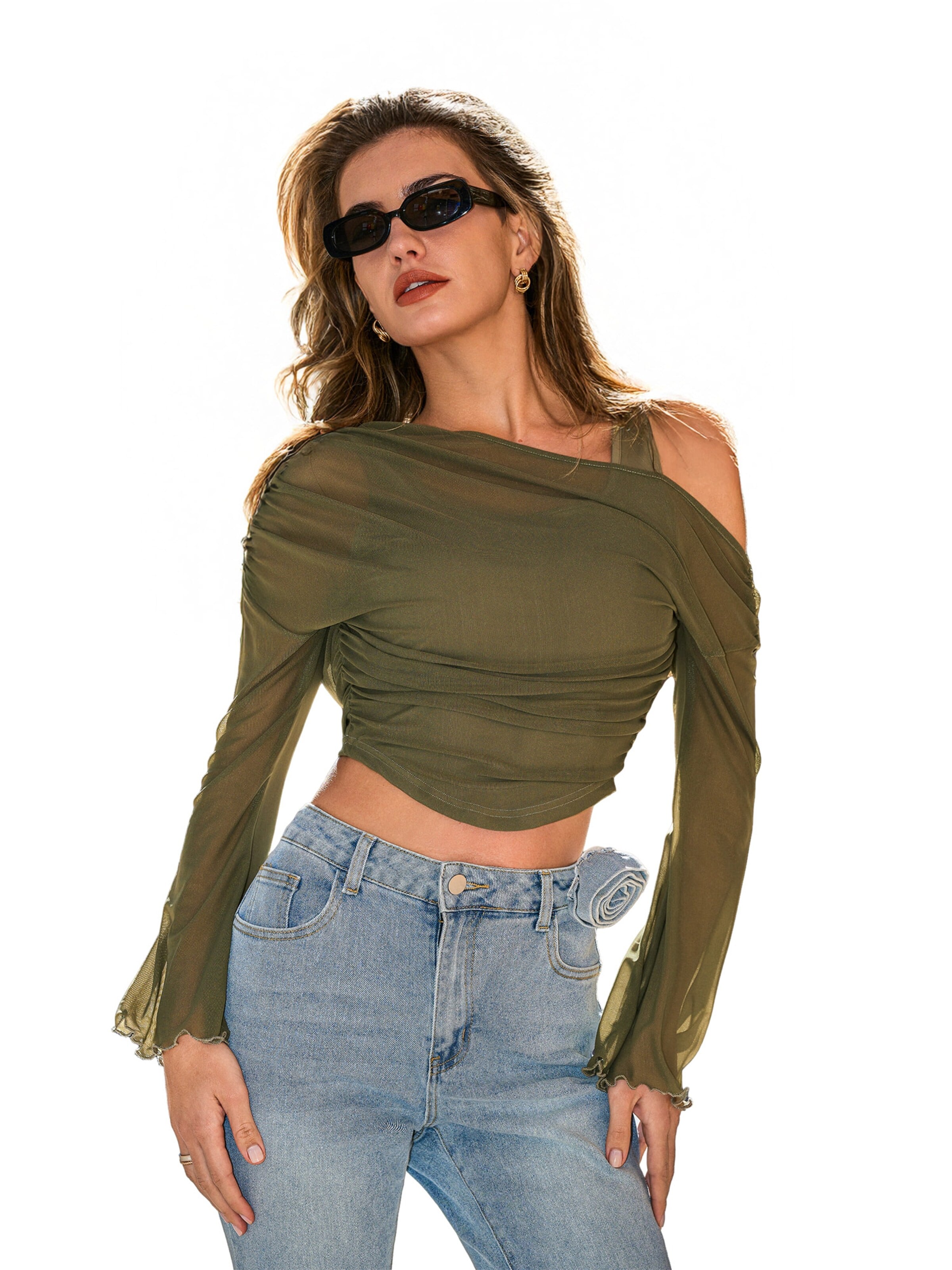 Cupshe Shirt 'Long Sleeve' in Green: front