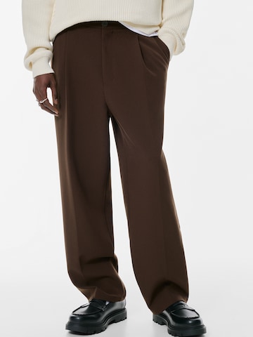 Pull&Bear Loosefit Bandplooibroek in Bruin: voorkant