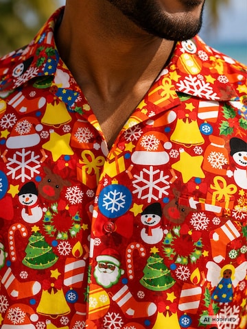 King Kameha Regular Fit Hemd 'Christmas Allover'‌‌‌‌‌‌ in Rot