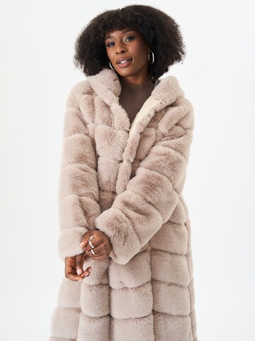 GINI LONDON Langmantel 'Gini Panelled Hooded Longline Fur' in Grau