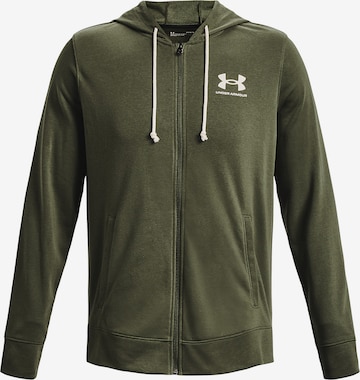 UNDER ARMOUR Athletic Zip-Up Hoodie 'Rival Terry' in Green: front