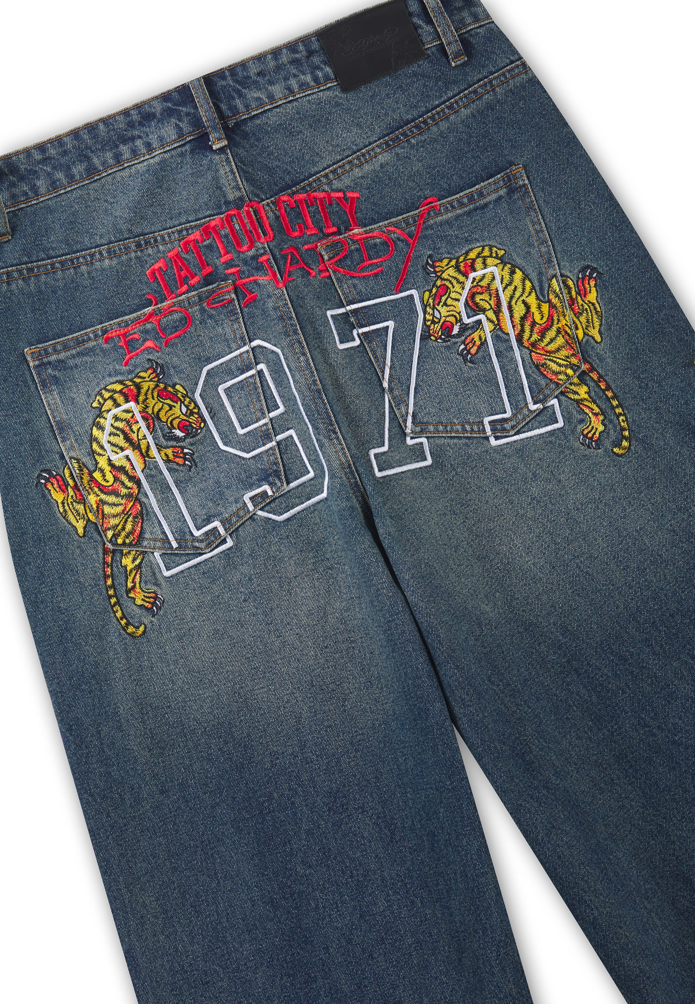 Baggy Jean 'Tattoo City Tiger' Ed Hardy en bleu