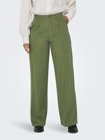 ONLY - Perna larga Calças com pregas 'Aris' em verde: frente