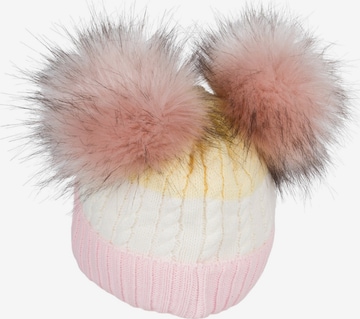 styleBREAKER Beanie 'Gestreifte Kinder Bommelmütze mit zwei Bommel' in Pink: front