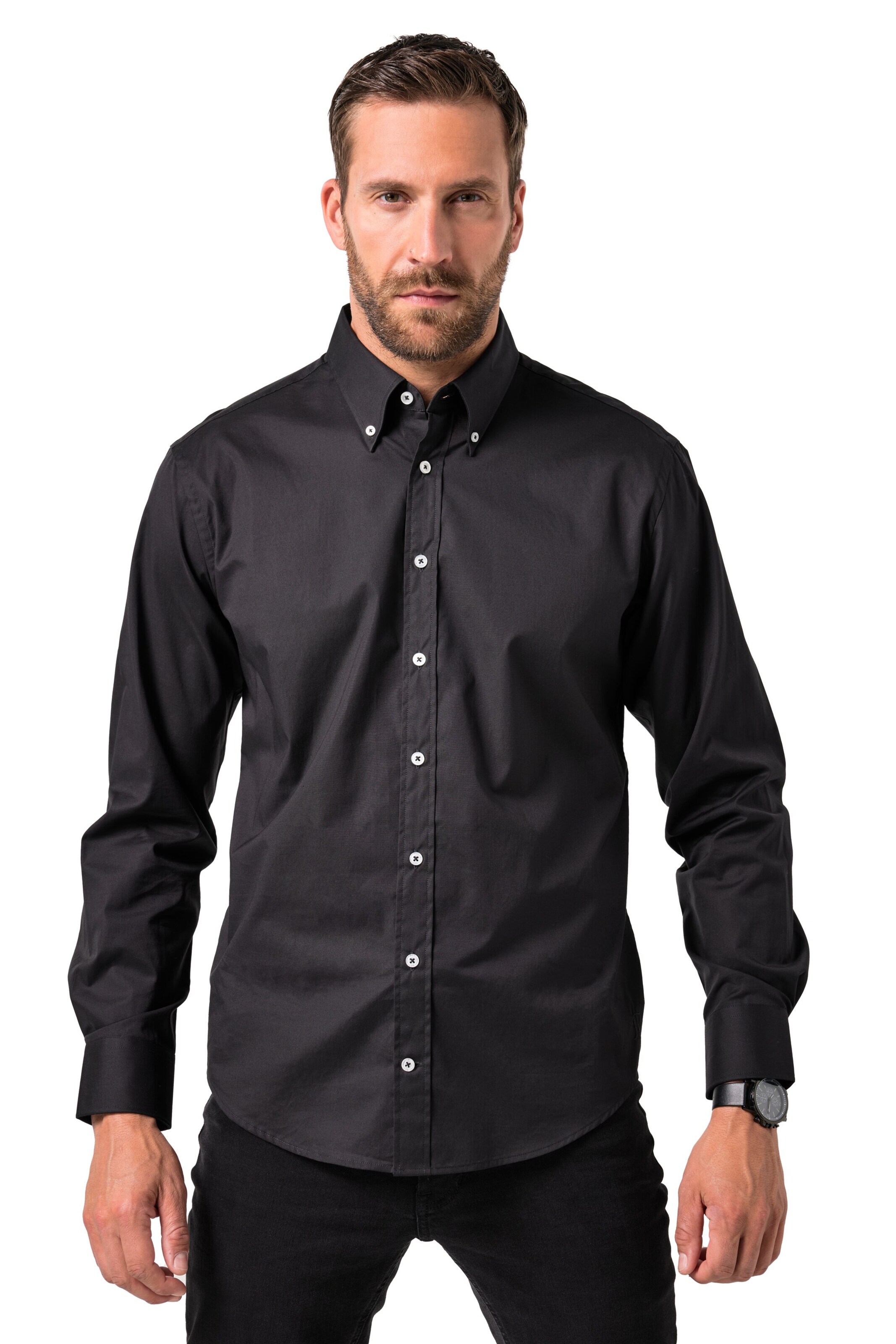 JP1880 Comfort fit Overhemd in Zwart: voorkant