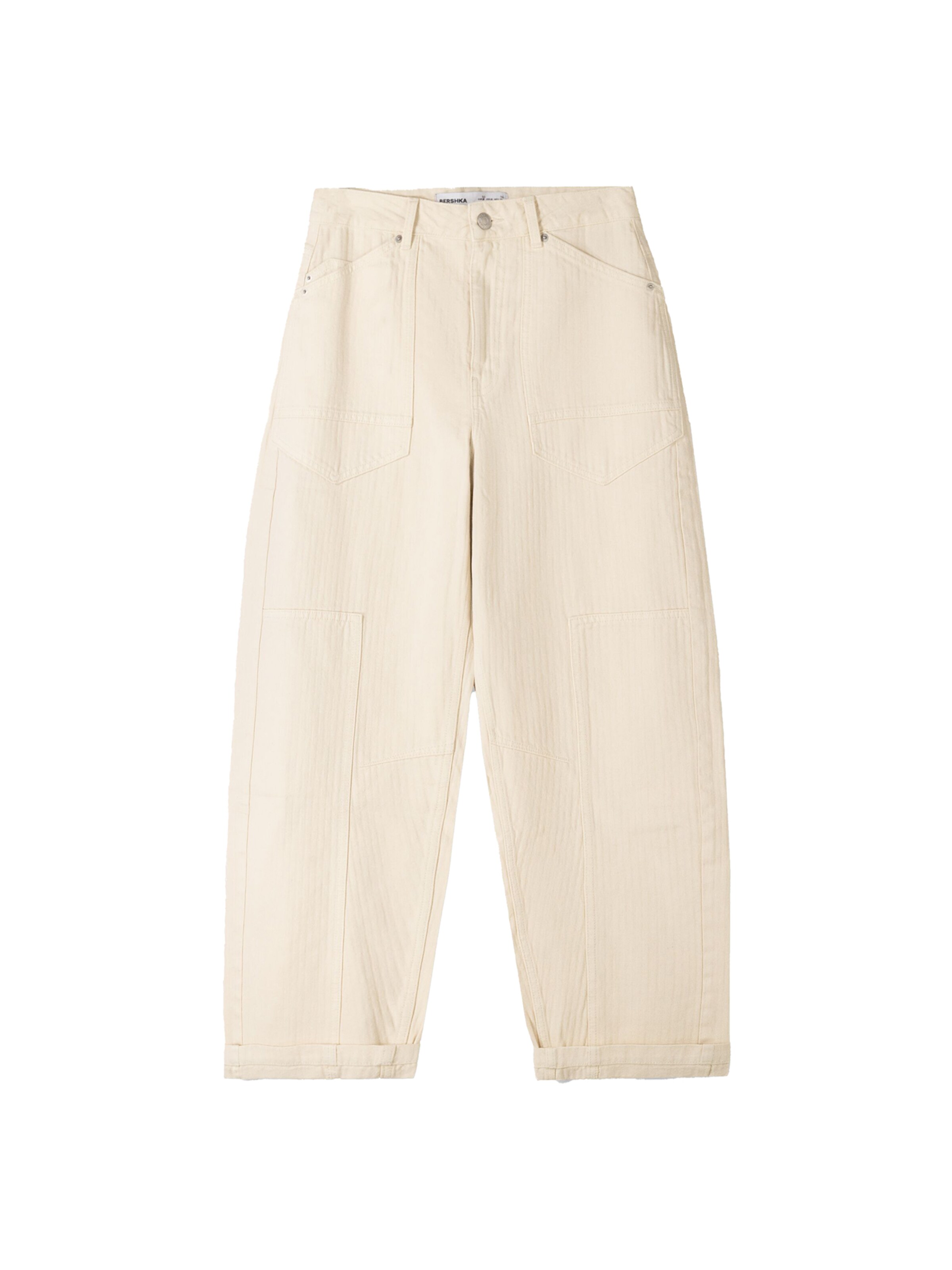 Bershka Loose fit Trousers in Beige: front