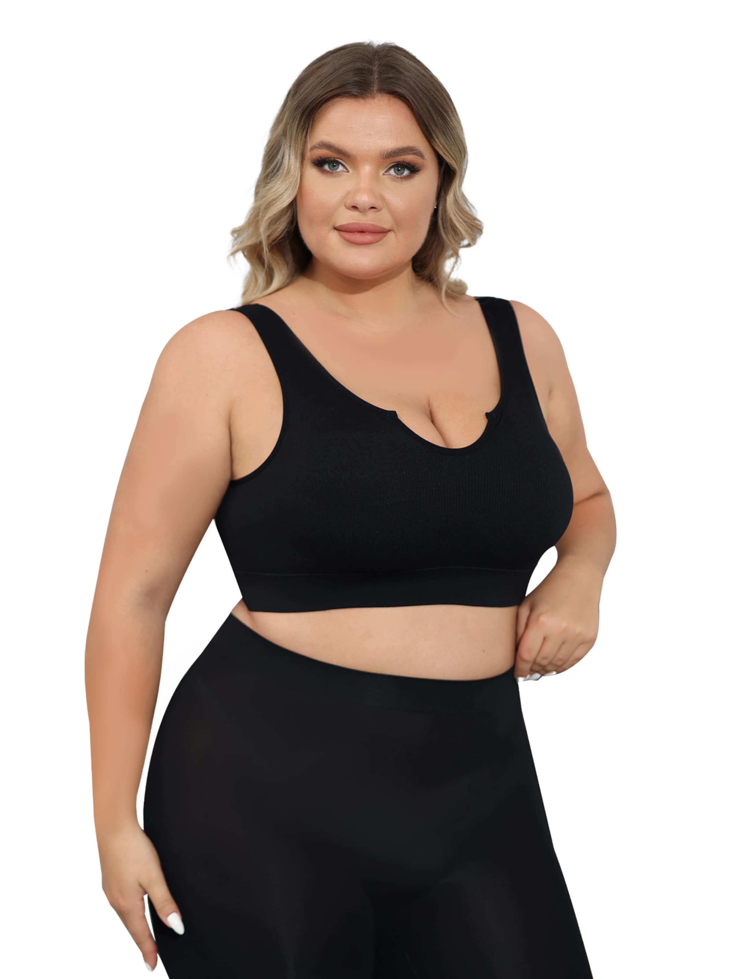 MEETWEE Push-up Sport bh 'Medium Support Plus Size' in Zwart: voorkant