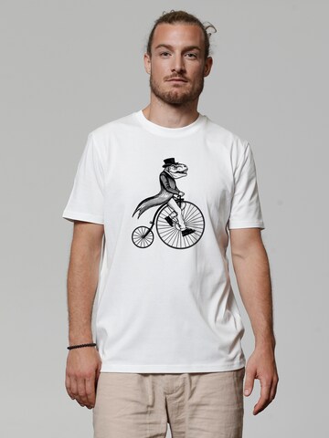 Watapparel Shirt 'T-Rex auf Fahrrad' in White: front