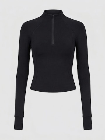 YO-GAYA Sporttop 'Quarter Zip Long Sleeve Top' in Zwart: voorkant