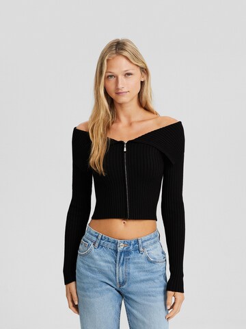 Bershka Knit Cardigan in Black: front