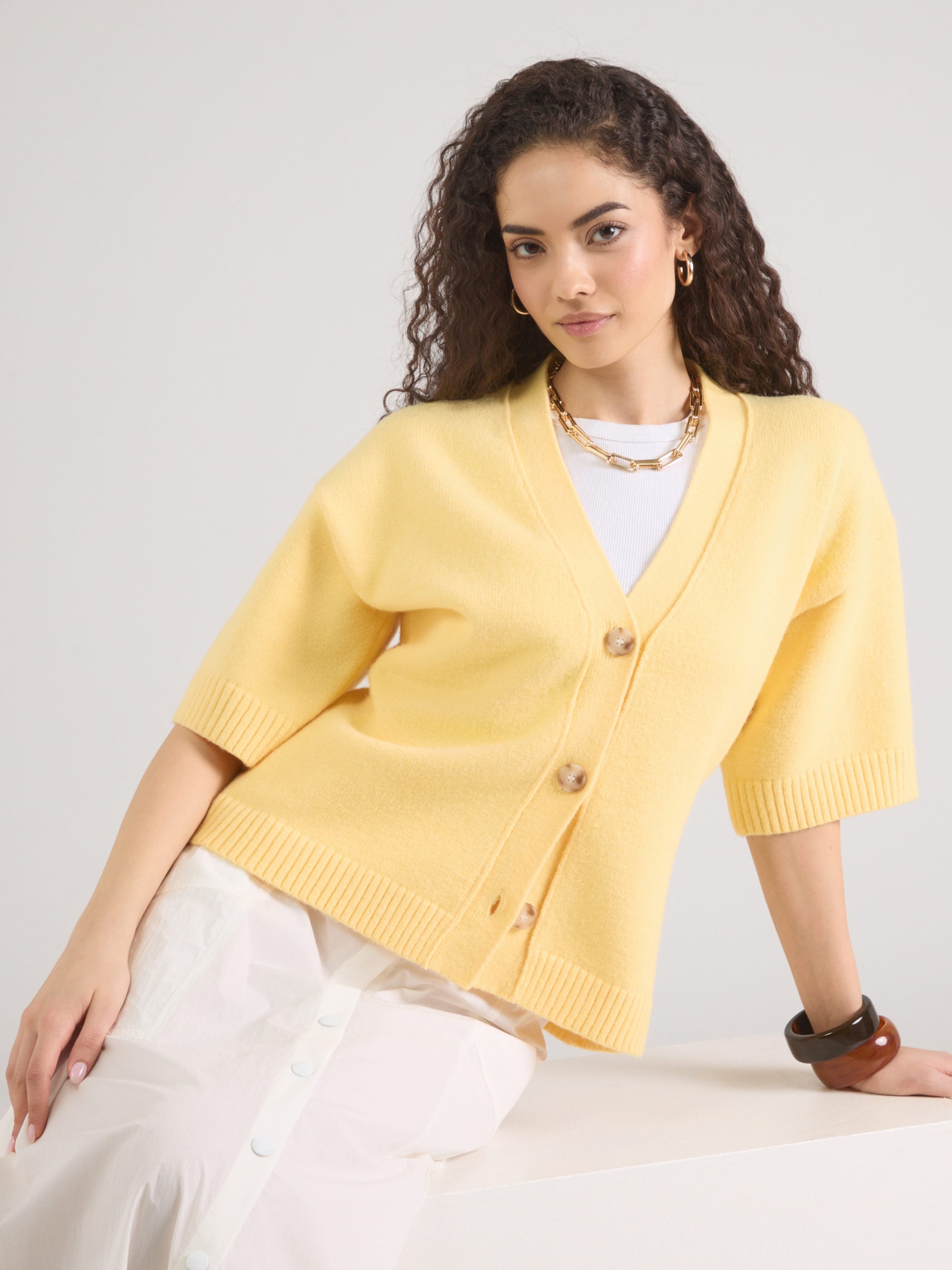 Noella Knit Cardigan 'Lenyx' in Light Yellow | ABOUT YOU